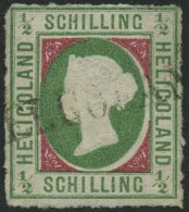 HELGOLAND 1I O, 1867, 1/2 S. Dunkelbläulichgrün/karmin, Type I, Feinst (kleiner Randspalt), Gepr. Lemberger, M - Heligoland
