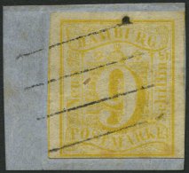 HAMBURG 7 BrfStk, 1859, 9 S. Orangegelb, Feiner Vierstrichstempel, Prachtbriefstück, Gepr. U.a. Drahn, Mi. (2500.-) - Hamburg (Amburgo)