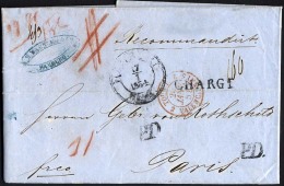 HAMBURG - GRENZÜBERGANGSSTEMPEL 1854, CHARGÉ, Schwarzer L1 Und 2x P.D. Auf Recommandirt-Brief Von Hamburg Th - Prefilatelia