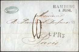 HAMBURG-VORPHILA 1846, HAMBURG, L2 Und L1 CPR 3 Auf Brief Nach Paris, Roter Tour-T-Stempel, Rückseitiger Durchgangs - Prefilatelia