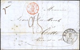 HAMBURG TT PA 1846, HAMBURG Th.&T., K3 Auf Brief Nach Frankreich, Roter TOUR-T STRASB., K2 STRASSBOURG A BALE Und An - Prefilatelia