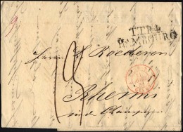 HAMBURG - THURN UND TAXISCHES O.P.A. 1841, TT.R.4. HAMBOURG, L2 Auf Forwarded-Letter Von Göteburg Nach Rheims, Rote - Prefilatelia