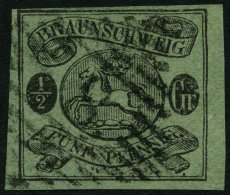 BRAUNSCHWEIG 10A O, 1863, 1/2 Gr. Schwarz Auf Lebhaftgraugrün, Nummernstempel 8, Pracht, Signiert R.F. Engel, Mi. 3 - Brunswick