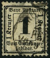 BAYERN P 2X O, 1870, 1 Kr. Schwarz, Wz. Enge Rauten, Kleine Mängel, Feinst, Gepr. Brettl, Mi. 1000.- - Other & Unclassified
