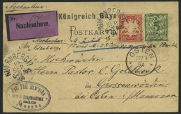 BAYERN 56By,P 38 BRIEF, 1894, 10 Pf. Karminrot, Als Zusatzfrankatur Auf 5 Pf. Ganzsachenkarte, Nachnahmekarte Von N&Uuml - Other & Unclassified