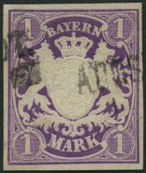 BAYERN 30a O, 1874, 1 M. Violett, Pracht, Gepr. Stegmüller, Mi. 100.- - Altri & Non Classificati