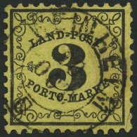 BADEN LP 2x O, 1863, 3 Kr. Schwarz Auf Gelb, Zentrischer K2 WEINHEIM, Feinst (leichte Zahnmängel), Gepr. Stegm&uuml - Other & Unclassified
