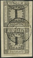 BADEN 5 Paar BrfStk, 1853, 1 Kr. Schwarz Im Senkrechten Paar, Nummernstempel 100 (NEUSTADT), Obere Marke Leicht Ber&uuml - Other & Unclassified