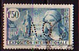 FRANCE - 1937 - Exposition Internationale De Paris - 1v Obl. Perfines - Perforadas