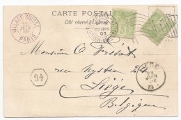 - Lettre - SEINE - PARIS - EXPO UNIVERSELLE 1900 - Oblit. Drapeau S/TP Sage N°102x2 - 1900 - Altri & Non Classificati