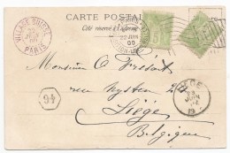- Lettre - SEINE - PARIS - EXPO UNIVERSELLE 1900 - Oblit. Drapeau S/TP Sage N°102x2 - 1900 - Autres & Non Classés