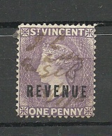 ST. VINCENT Ca 1880 Revenue 1 Penny Queen Victoria O - St.Vincent (...-1979)