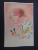 Carte Illustrateur BERNET -petite Fille Au Papillon - Contemporain (à Partir De 1950)