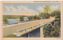 Mississippi River And Bridges, St. Paul, Minnesota, Unused Linen Postcard [17846] - St Paul
