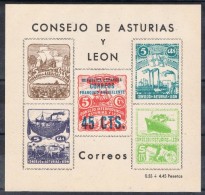 Hojita Guerra Civil  Consejo Asturias Y Leon,  Franqueo Equivalente Sobrecarga 45 Cts * - Asturias & Leon