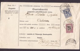 Finland Osoitekortti Adresskort Paket Packet Freight Bill Card VAASA 1927 OULAINEN (2 Scans) - Briefe U. Dokumente