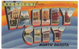 Greetings From Valley City North Dakota Large Letter Greetings C1940s Vintage Linen Postcard - Altri & Non Classificati