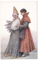 Solomko Artist Signed 'Words Of Love' Romance Couple Russian Fashion C1900s Vintage Postcard - Solomko, S.