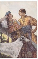 Solomko Artist Signed 'Amourous Glances' Romance Couple Russian Fashion C1900s Vintage Postcard - Solomko, S.