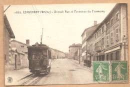 TRES BELLE C.P.A  -1832. LIMONEST (Rhône) - Grande Rue Et Terminus Du Tramway - TRAMWAY - TRAIN - TERMINUS - GARE - Limonest