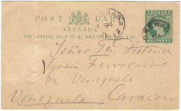 GRENADA - 1894 - Halfpenny + 1 Missed Stamp - Postkarte - Carte Postale - Post Card - Intero Postale - Entier Postal ... - Grenada (...-1974)