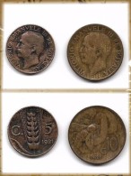 Pièces Italiennes De 5 Et 10 Centisimi 1921 - Andere & Zonder Classificatie