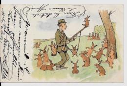 CPA Carte Ancienne Lapin Bunny Rabbit Fantaisie Illustrateur Circulé Position Humaine Chasse Chasseur - Otros & Sin Clasificación