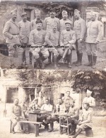 28 EME REGIMENT D ARTILLERIE - PAUSE DEJEUNER - CROIX DE GUERRE - CHEVRONS - LOT DE 2 CARTES PHOTOS MILITAIRES - Régiments