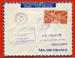 INDOCHINE LETTRE PAR AVION DE 1947 DE SAIGON POUR HONG KONG - Briefe U. Dokumente