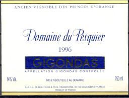 252 - Gigondas - 1996 - Domaine Du Pesquier - Ancien Vignoble Des Princes D'Orange - Boutière & Fils 84190 Gigondas - Côtes Du Rhône