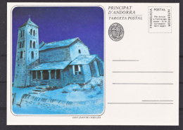 Andorre Viguerie épiscopale église De Sant Joan De Caselles Entier CP Verso Vierge Neuf ** MNH Sin Charmela - Vegueria Episcopal