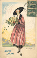 - Themes Divers -ref-M748- Illustrateurs - Illustrateur Muggiany G. - Femme Au Chapeau Tenant Des Fleurs - Femmes - - Busi, Adolfo