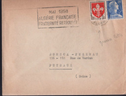 Lettre Algérie Secap =o Alger-Gare (grosses Lettres) 3-2 1959 " Mai 1958 Algérie Française Fraternité Retrouvée " - Brieven En Documenten