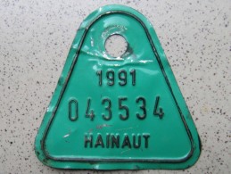 Plaque De Vélo - Hainaut 1991 - Targhe Di Immatricolazione