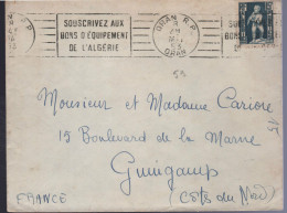 Lettre Algérie RBV  Oran RP  8 MAI 53 " Souscrivez Aux Bons D´Equipement De L´Algérie" - Covers & Documents