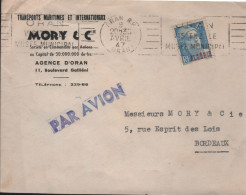 Lettre Algérie RBV Oran RP 9 AVRIL 47 " Oran Visitez Le Musée Municipal " - Covers & Documents