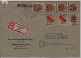 1945 Wappen 5 Pfg. Und 30 Pfg. Mi. 3 + 10 Einschreiben R-Brief Luisenthal Nach Freiburg - Altri & Non Classificati