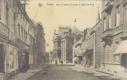 Ciney - Rue Du Centre Et Hôtel De Ville (animée, Boucherie,1913) - Ciney