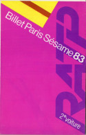 PLAN RATP Billet Paris Sésame 1983 - Europe