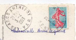 Beau Cachet Manuel --LES ARCS--ENTREPOT--83--sur Carte Postale De TOULON--tp Marianne - Handstempels