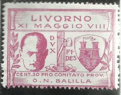 EMISSIONI LOCALI 1930 VISITA DI MUSSOLINI A LIVORNO MNH - Emissioni Locali/autonome