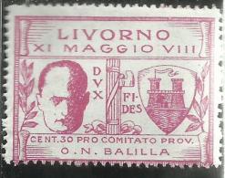 EMISSIONI LOCALI 1930 VISITA DI MUSSOLINI A LIVORNO MNH - Emissions Locales/autonomes