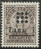 EMISSIONI LOCALI 1945 GUIDIZZOLO RECAPITO SOPRASTAMPATO LIRE 1 SU 10 CENTESIMI MNH VARIETA' VARIETY - Ortsausgaben/Autonome A.