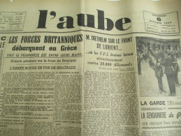 Journal/"L´Aube"/Liége Est Libérée / Un Ministére D'Unanimité Nationale Est Formé Par Le Général /10 Sept 1944   VJ95 - Sonstige & Ohne Zuordnung