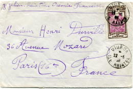 OCEANIE LETTRE DEPART UTUROA 22-6-38 ILE RAIATEA POUR LA FRANCE - Covers & Documents