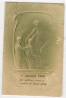 NICE RARE CALENDRIER GAUFRE RELIEF Année 1908 Maison MAUREL Jeune Décor Femme Dénudée Sein Nu - Tamaño Pequeño : 1901-20