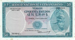 TIMOR 50 ESCUDOS 1967 P-27 AU/UNC WITH MINOR STAINS [ TL27 ] - Timor