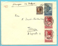 387+389+402 Op Brief Met Stempel BRUXELLES, Geschreven "Allemagne Via Stuttgart" (vermoedelijk Luchtpost) - 1934-1935 Leopold III.