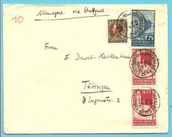 387+389+402 Op Brief Met Stempel BRUXELLES, Geschreven "Allemagne Via Stuttgart" (vermoedelijk Luchtpost) - 1934-1935 Léopold III