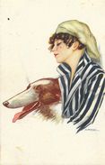 Illustration Nanni - Femme Au Chien (Lévrier) - Carte N°47 Non Circulée - Nanni